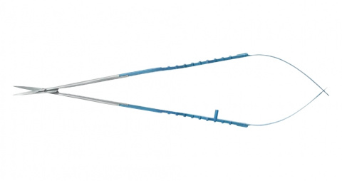 Микроножницы с байонетной ручкой 1 типа, закругленным кончиком, изогнутым лезвием 18 мм, прямые, общ. длина 180 мм, раб. длина 80 мм