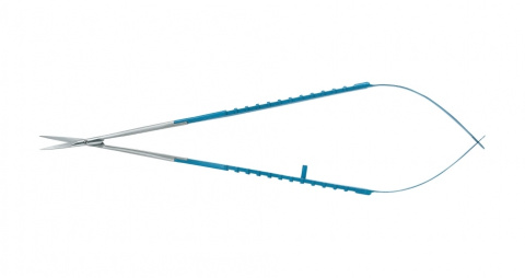 Микроножницы с прямой ручкой, прямым острым кончиком, изогнутым лезвием 18 мм, общ. длина 180 мм